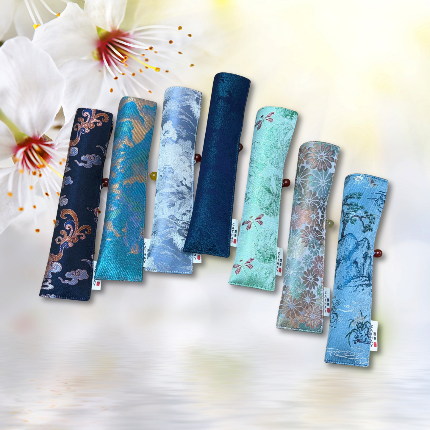 Hand-made Silk Pen Pouch - in Blue Wave 蓝波 SKU PP205