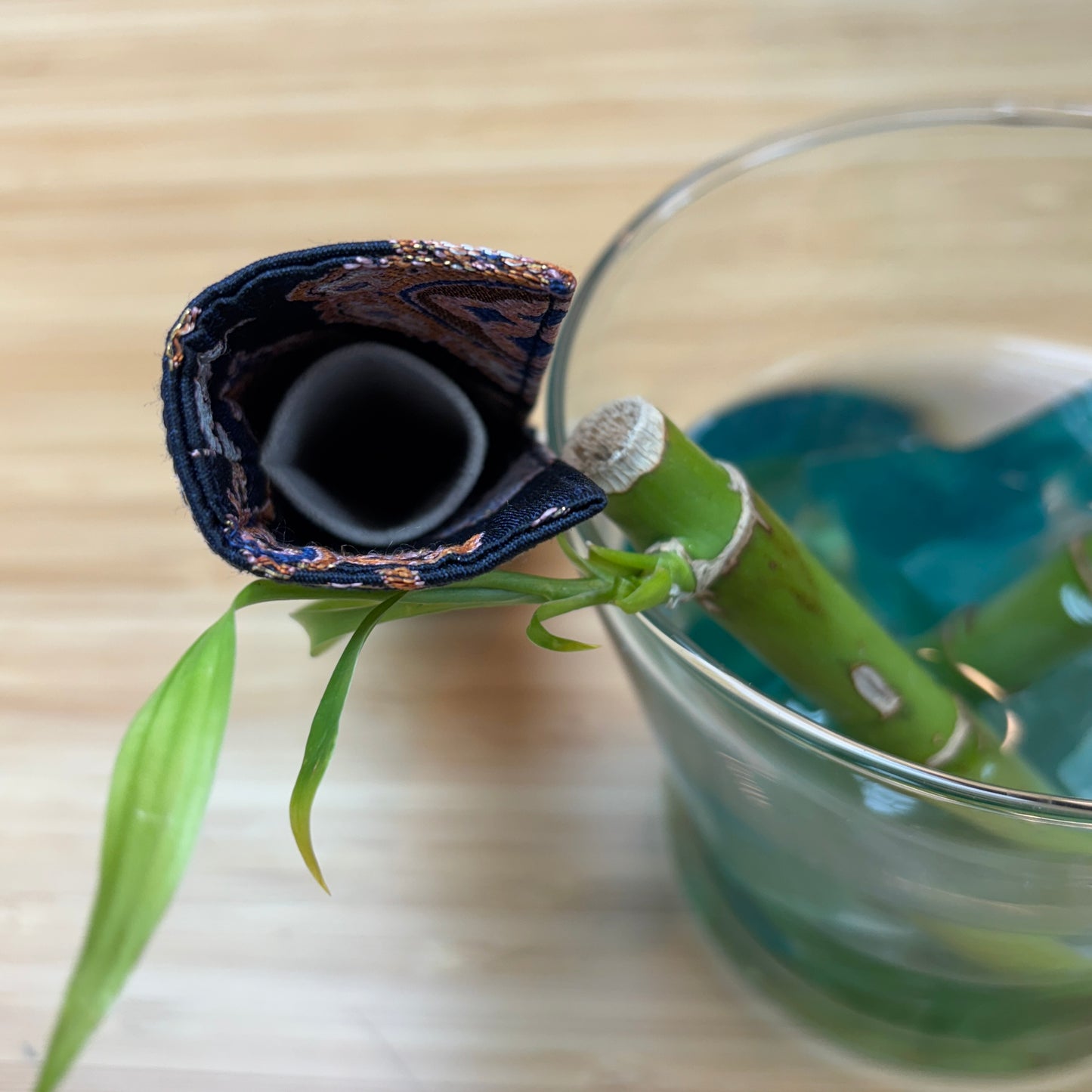 Hand-made Silk Pen Pouch - in Blue Wave 蓝波 SKU PP205