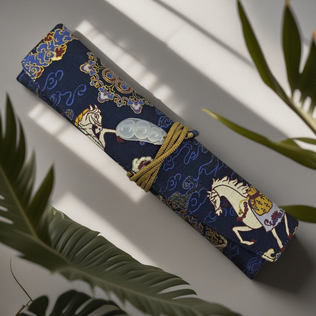 Exclusive Hand-Made Silk Pouch Namiki Emperor Size - in Luck on Horseback 馬上有福