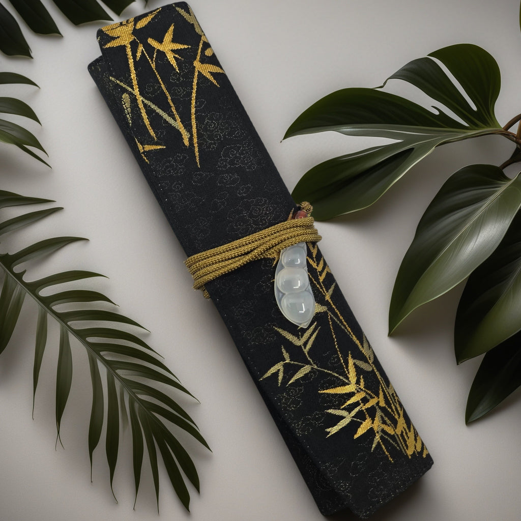 Exclusive Hand-Made Silk Pouch Namiki Emperor Size - in Golden Bamboo Song Brocade 金竹宋錦
