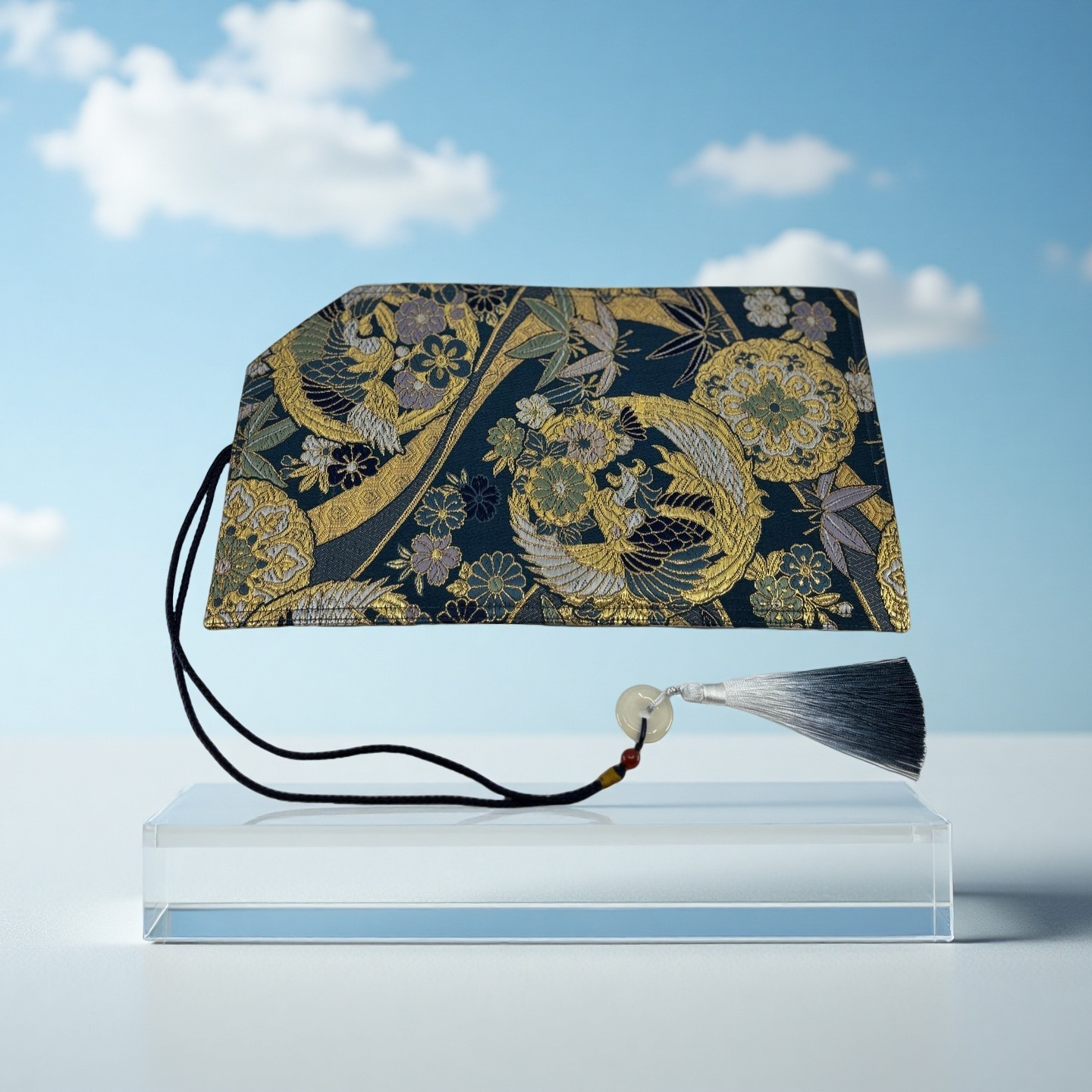 Hand-made Silk Pen Pouch - in Sunborn Phoenix 丹鳳朝陽