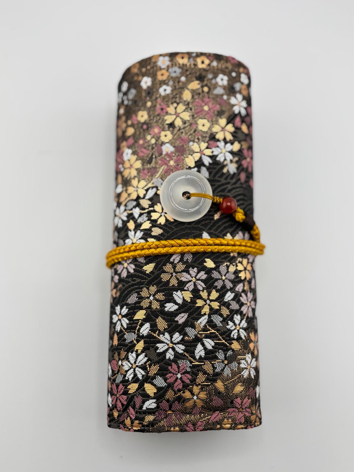 Hand-made Silk Pen Pouch - in Rippling Sakura 流水小櫻