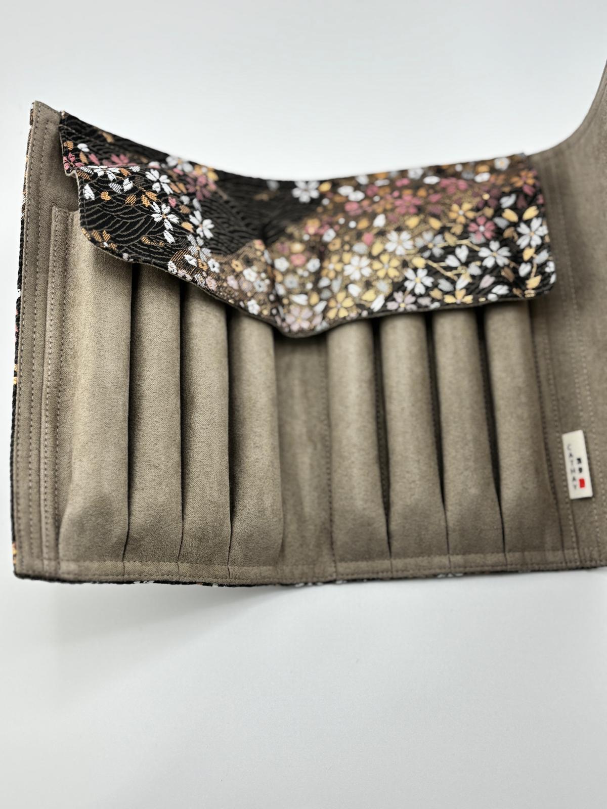 Hand-made Silk Pen Pouch - in Rippling Sakura 流水小櫻