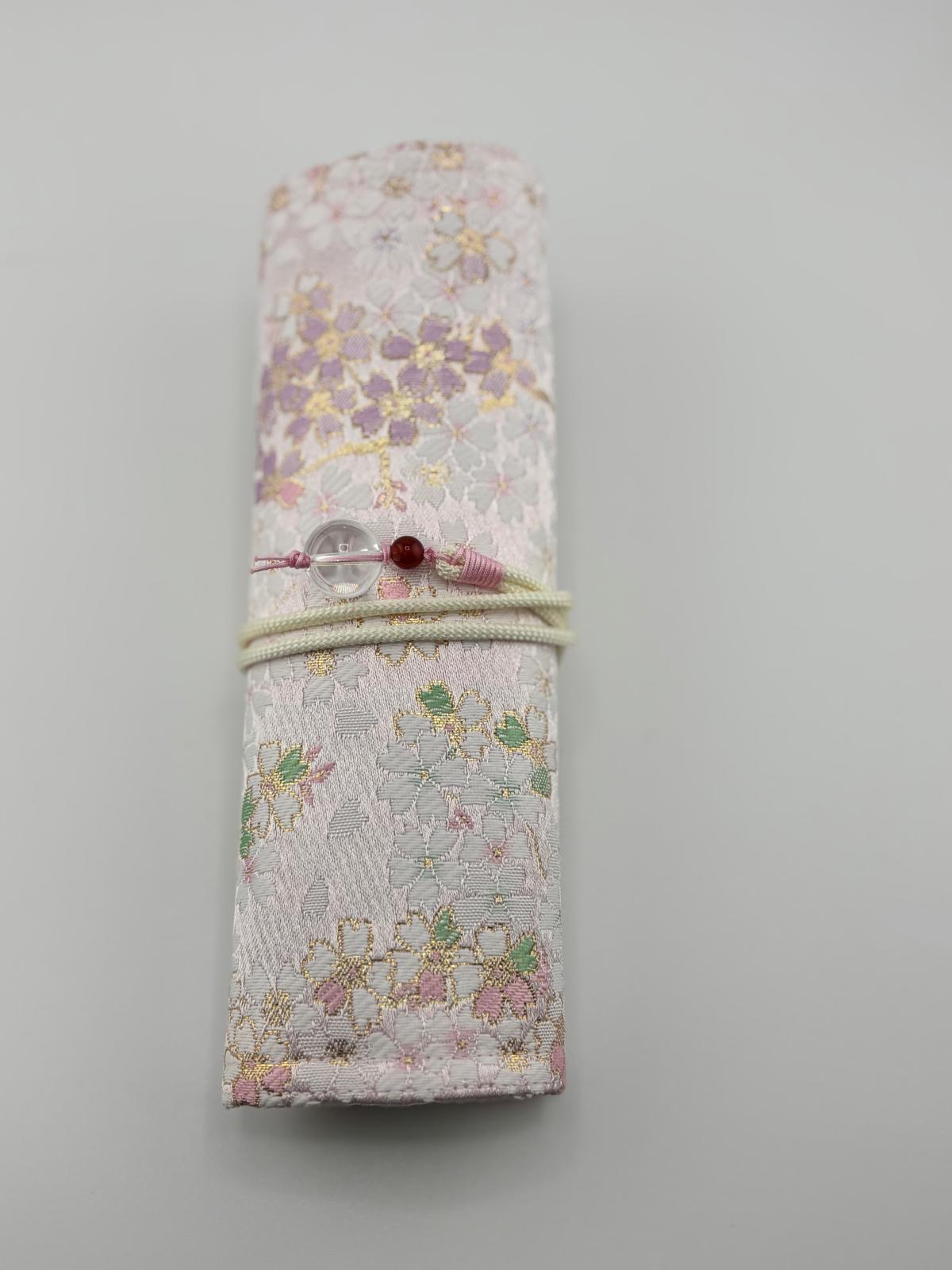 Hand-made Silk Pen Pouch - in Snowlit Bloom 彩櫻若雪