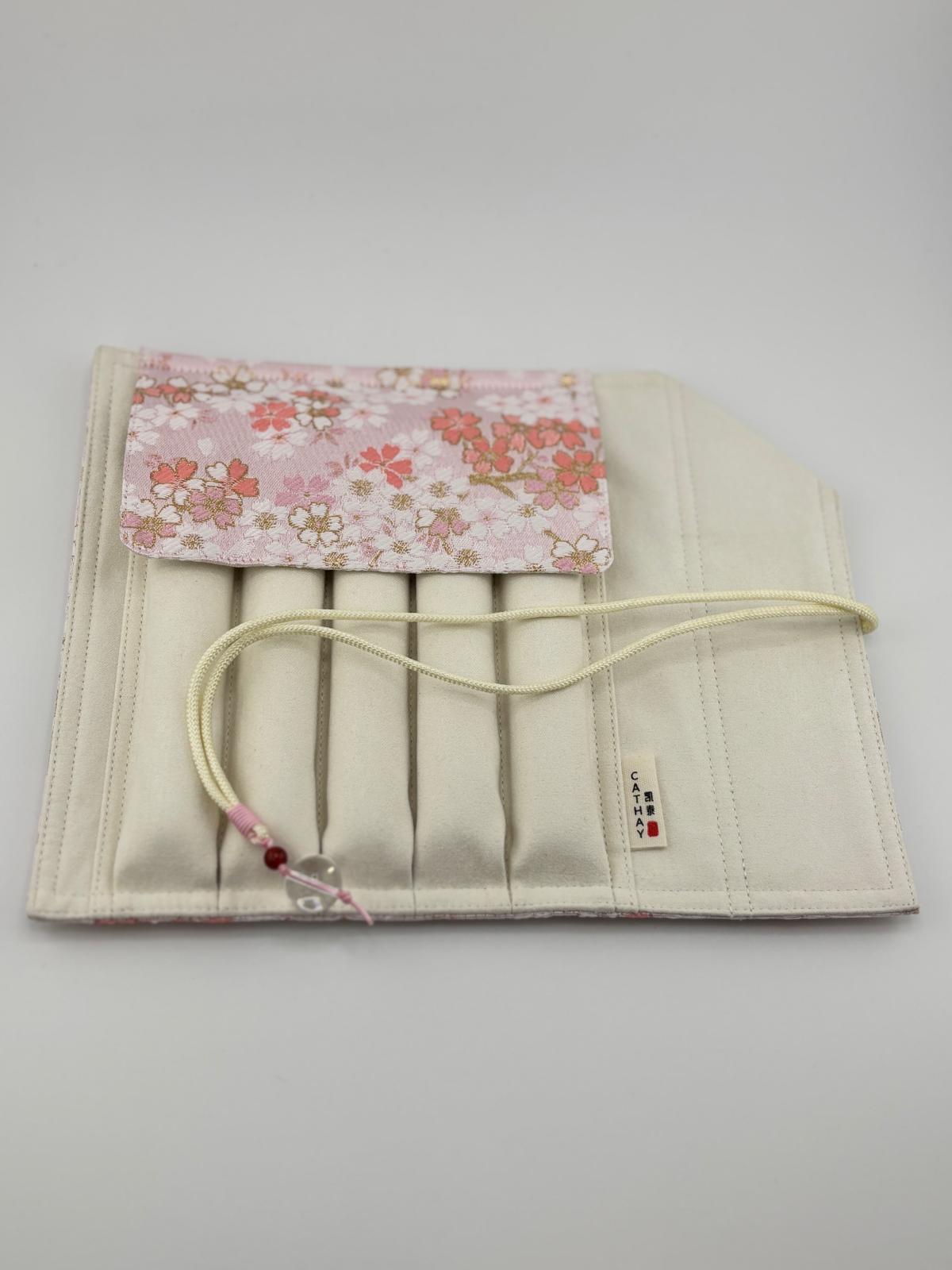 Hand-made Silk Pen Pouch - in Snowlit Bloom 彩櫻若雪