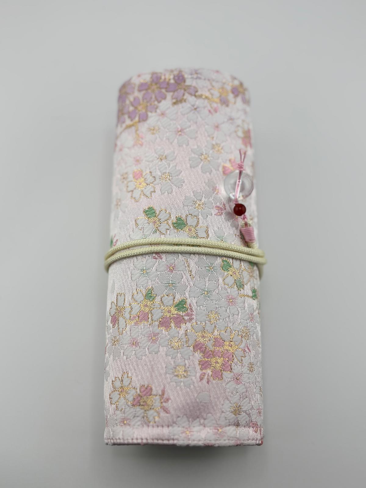 Hand-made Silk Pen Pouch - in Snowlit Bloom 彩櫻若雪