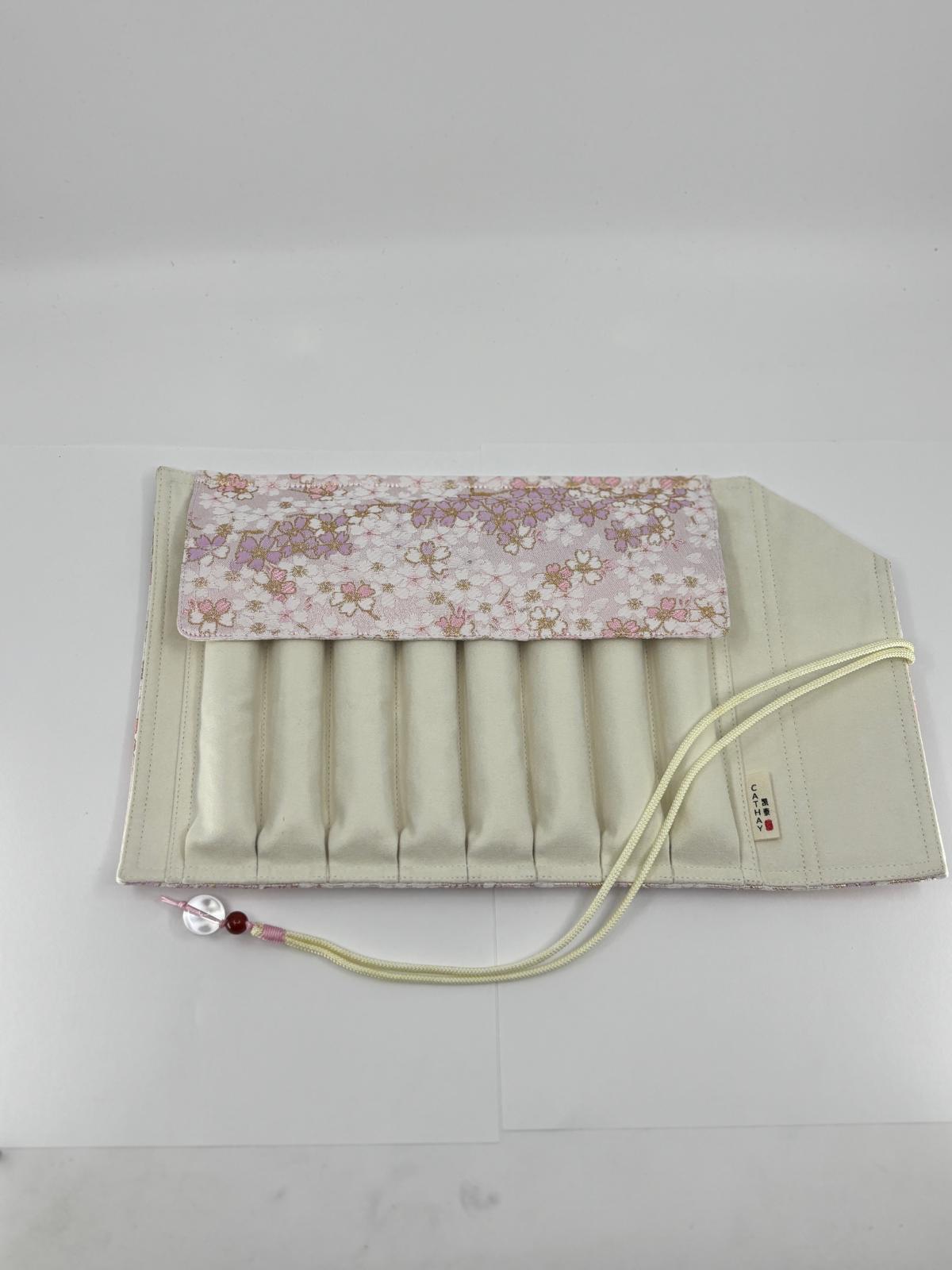Hand-made Silk Pen Pouch - in Snowlit Bloom 彩櫻若雪