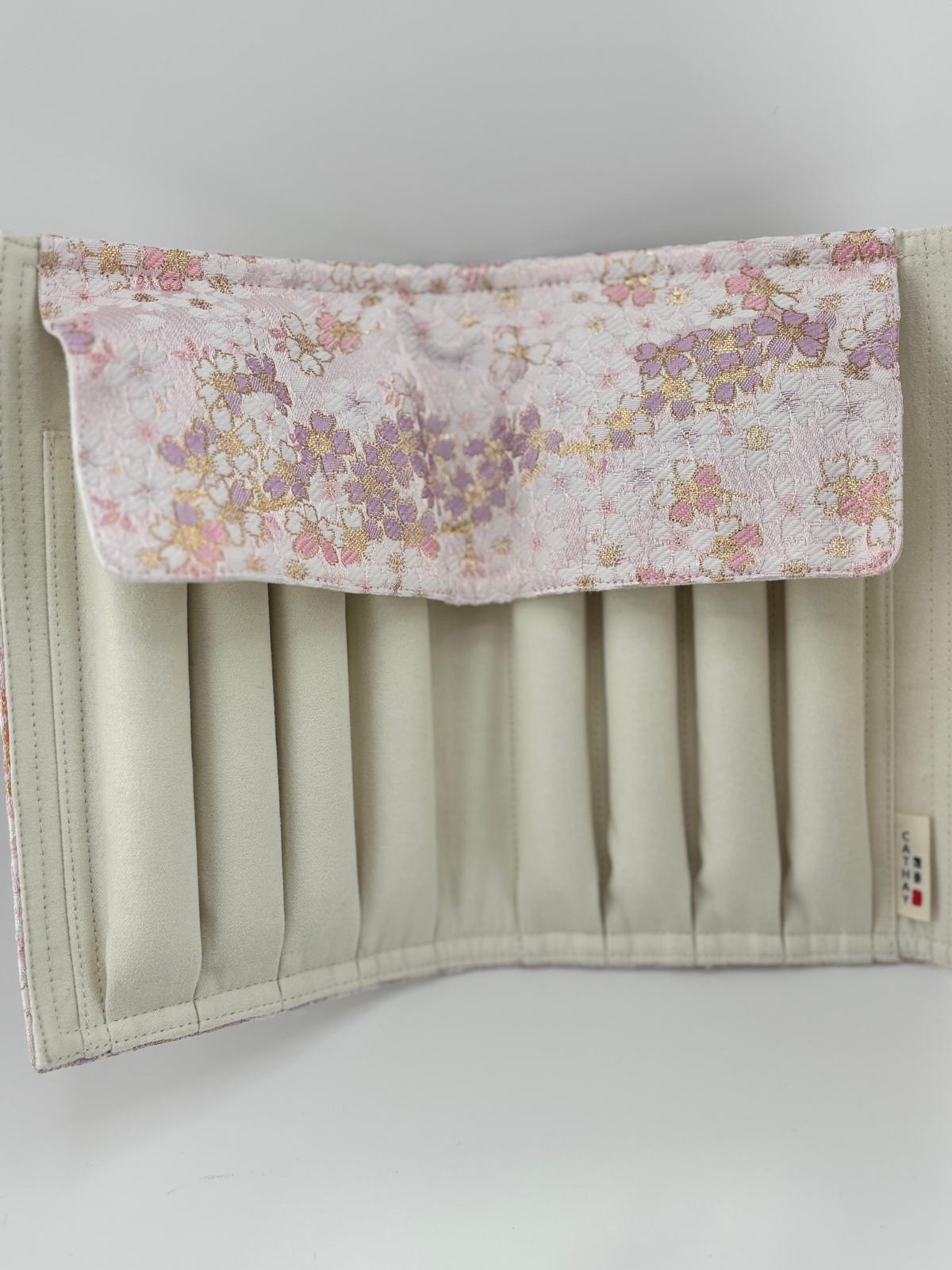 Hand-made Silk Pen Pouch - in Snowlit Bloom 彩櫻若雪