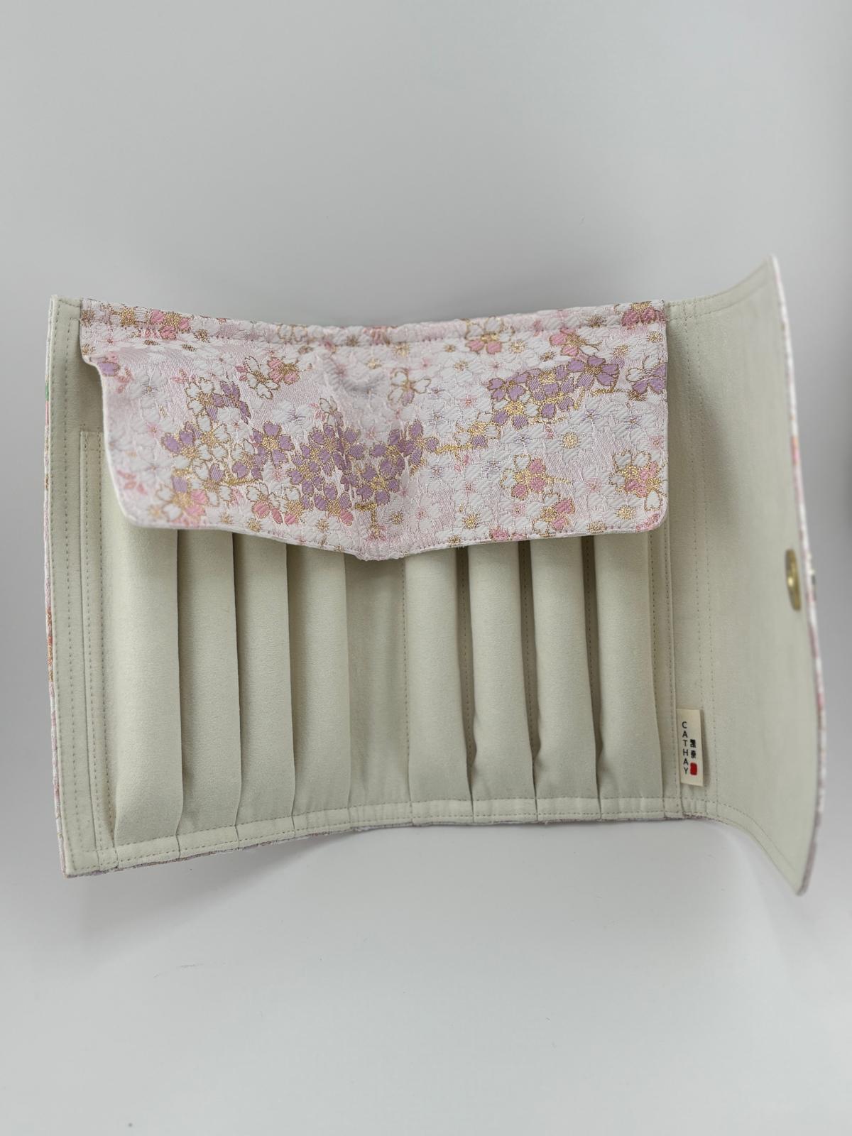 Hand-made Silk Pen Pouch - in Snowlit Bloom 彩櫻若雪