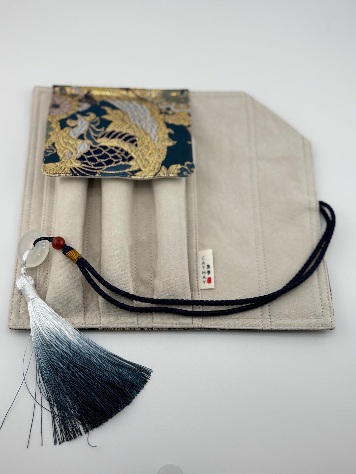 Hand-made Silk Pen Pouch - in Sunborn Phoenix 丹鳳朝陽