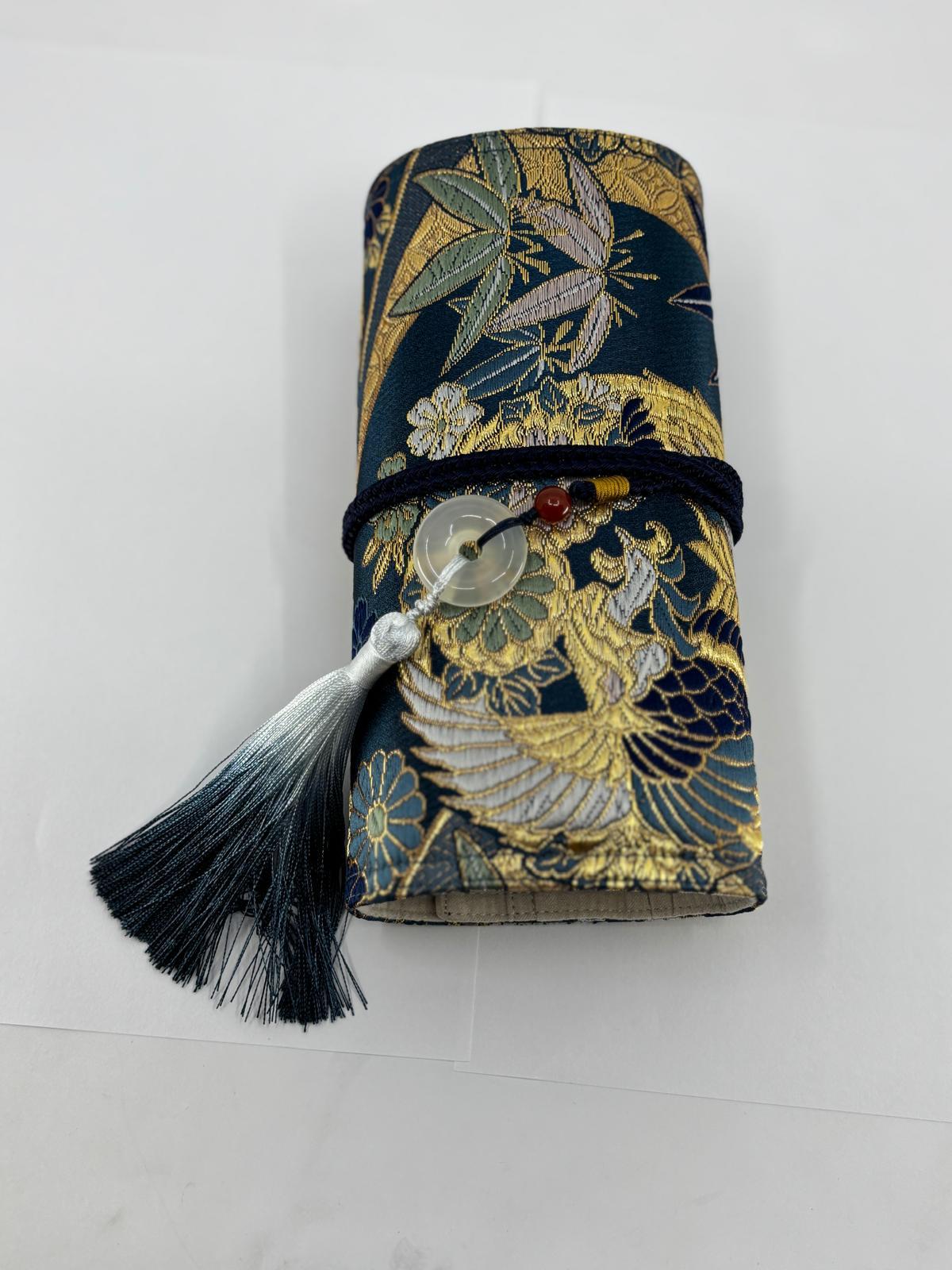 Hand-made Silk Pen Pouch - in Sunborn Phoenix 丹鳳朝陽