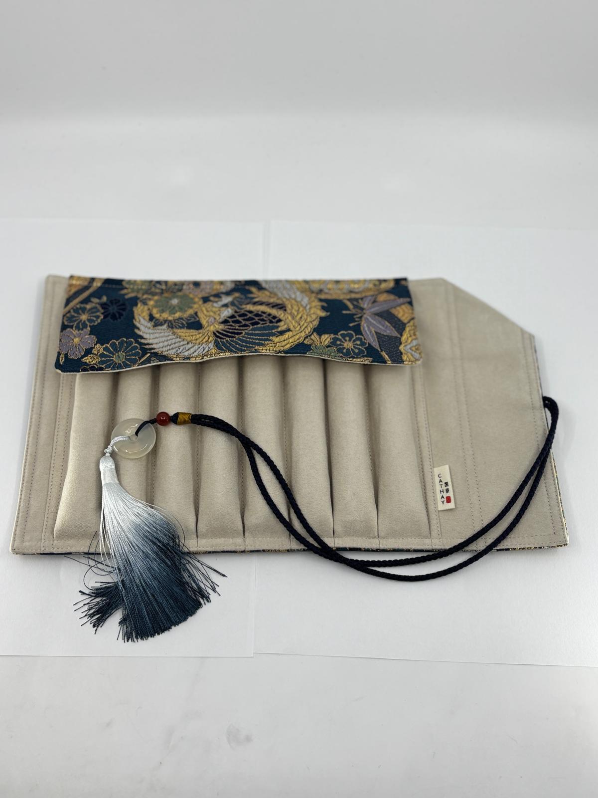 Hand-made Silk Pen Pouch - in Sunborn Phoenix 丹鳳朝陽
