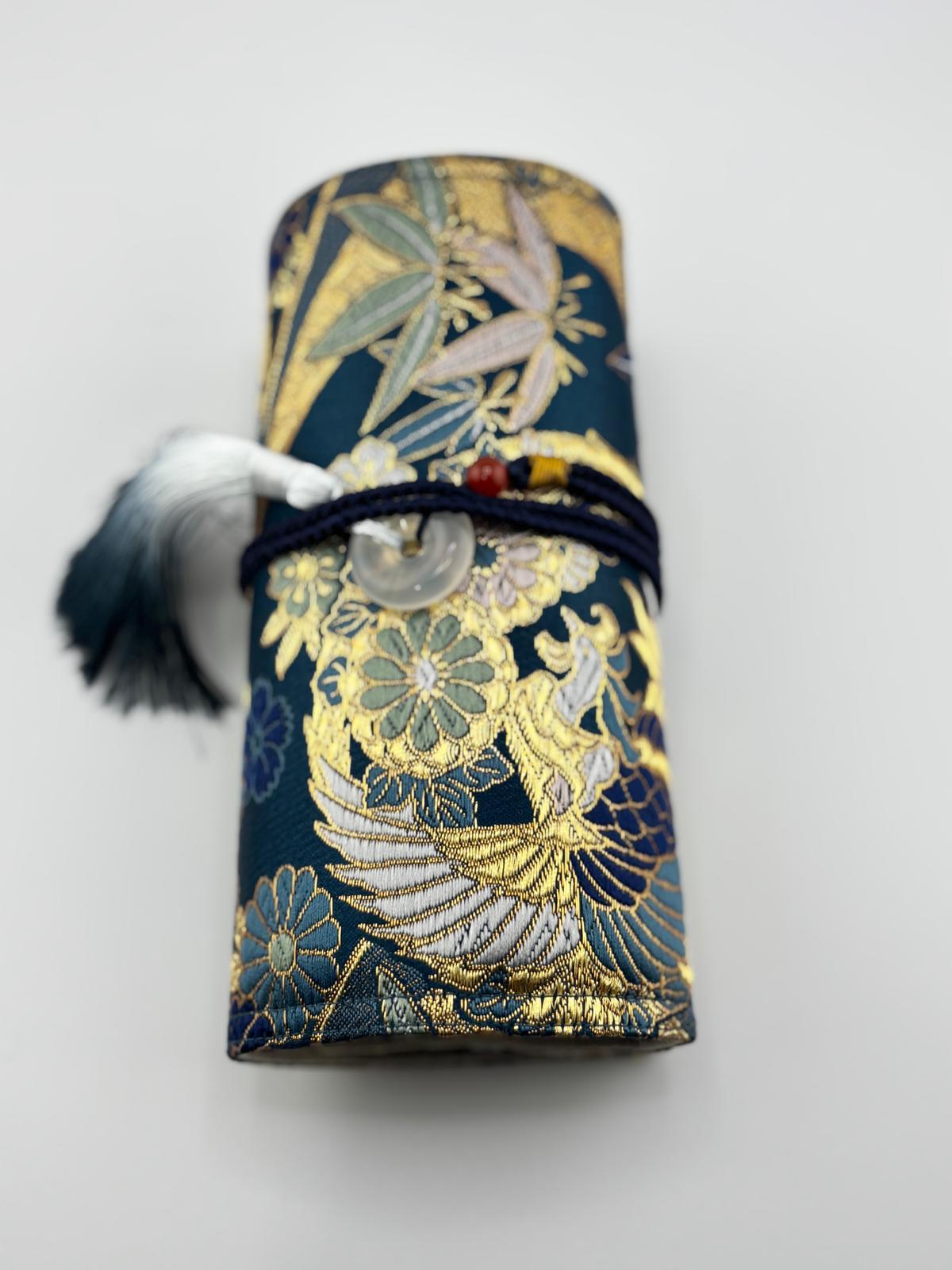 Hand-made Silk Pen Pouch - in Sunborn Phoenix 丹鳳朝陽